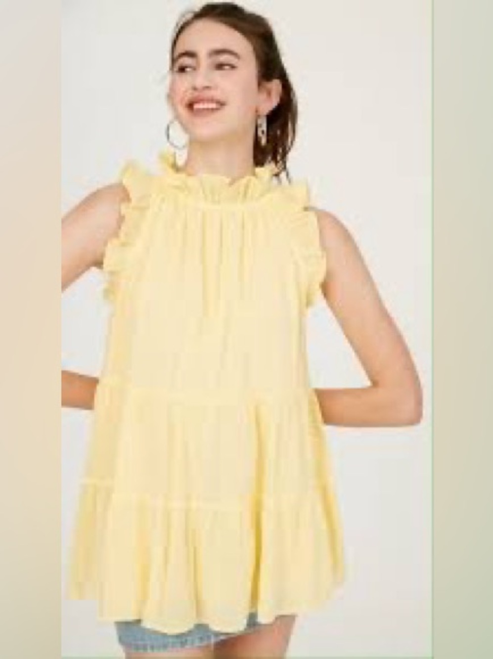 Chance or Fate Women's Yellow Ruffle Neck Sleeveless Tiered Top NWT size 1X